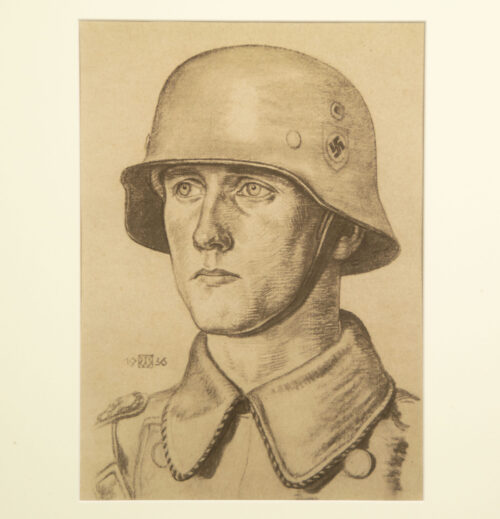 Willrich – Vom Lebensbaum deutscher Art – Bilder und Gedanken zur Rassenfrage – Framed original SS portrait drawing – extremely rare