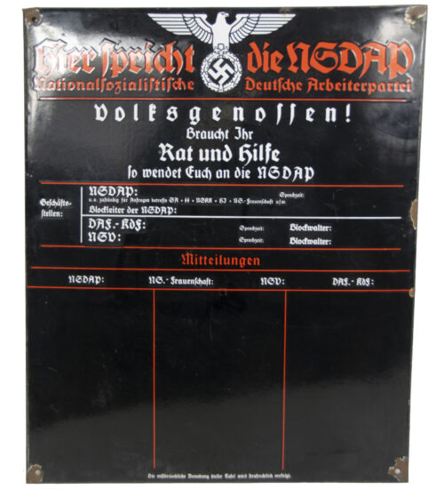 (Enameled wall plate) Hier spricht die NSDAP' Emaille Bord (78x64 centimeters)