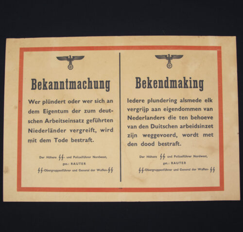 (Poster) Dutch SS bekendmaking - SS-Obergruppenführer und General der Waffen-SS Rauter