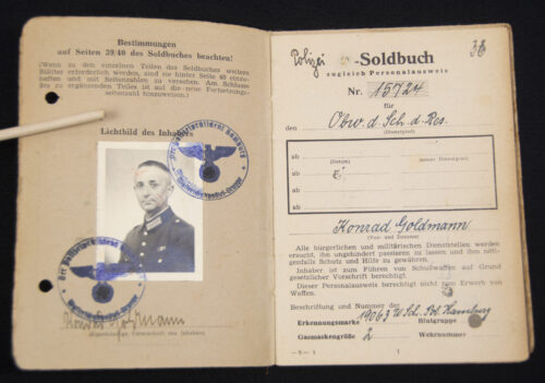 (Soldbuch) Polizei Hamburg Oberwachter der Schützpolizei d. Res.